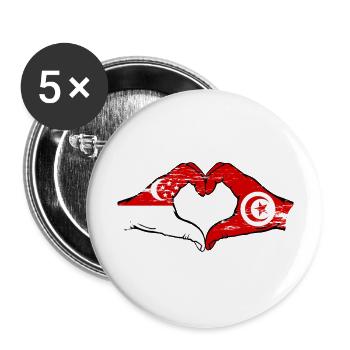 Singapour Tunisie drapeau mains forme coeur utilisé - Lot de 5 grands badges (56 mm) - blanc - Devant