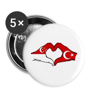 Singapur Türkei Flagge Hände Herzform - Buttons groß 56 mm (5er Pack) - Weiß - Vorne