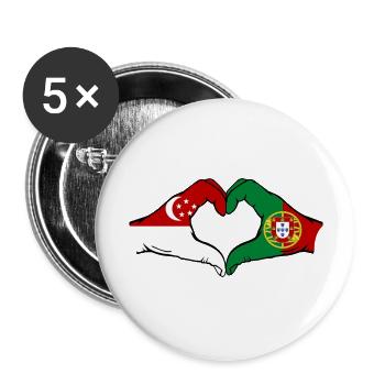Singapur Portugal Flagge Hände Herzform - Buttons groß 56 mm (5er Pack) - Weiß - Vorne
