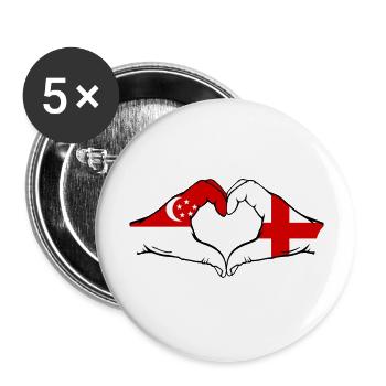 Singapur England Flagge Hände Herzform - Buttons groß 56 mm (5er Pack) - Weiß - Vorne