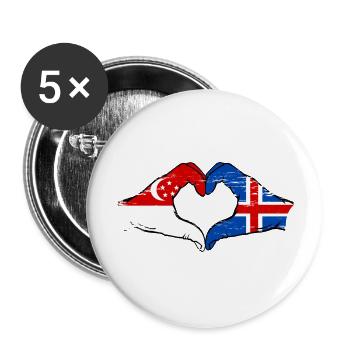 Singapore Iceland flag hands heart shape used - Buttons large 2.2''/56 mm (5-pack) - white - Front