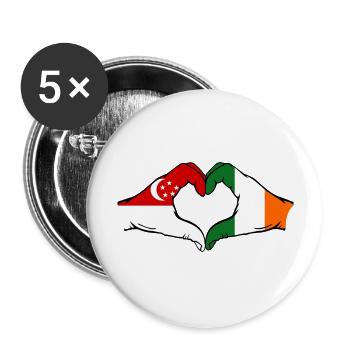 Singapur Irland Flagge Hände Herzform - Buttons groß 56 mm (5er Pack) - Weiß - Vorne