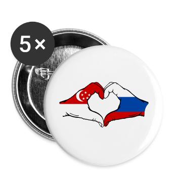 Singapur Russland Flagge Hände Herzform - Buttons groß 56 mm (5er Pack) - Weiß - Vorne