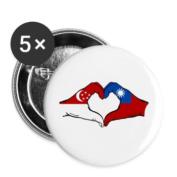 Singapur Taiwan Hände Herzform - Buttons groß 56 mm (5er Pack) - Weiß - Vorne
