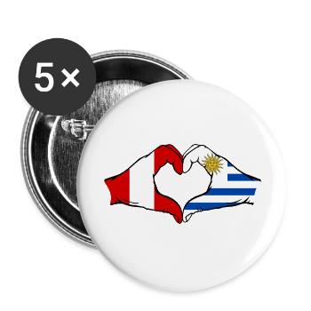 Pérou Uruguay Drapeau Mains Coeur Forme - Lot de 5 grands badges (56 mm) - blanc - Devant