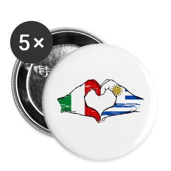 Italien Uruguay Flagge Hände Herzform used - Buttons groß 56 mm (5er Pack) - Weiß - Vorne