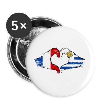 France Uruguay Drapeau Mains Coeur Utilisé - Lot de 5 grands badges (56 mm) - blanc - Devant