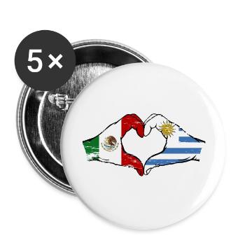 Mexique Uruguay drapeau mains forme de coeur utilisé - Lot de 5 grands badges (56 mm) - blanc - Devant