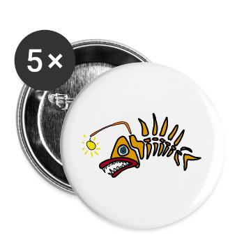 Skelettfisch mit Sonnenakzent - Buttons groß 56 mm (5er Pack) - Weiß - Vorne