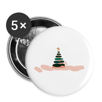 Superbe illustration d'arbre de Noël - Lot de 5 grands badges (56 mm) - blanc - Devant