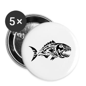 Fish Tribal Piranha - Buttons large 2.2''/56 mm (5-pack) - white - Front