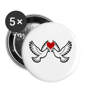 Taube Liebespaar Ehepaar Herz - Buttons groß 56 mm (5er Pack) - Weiß - Vorne