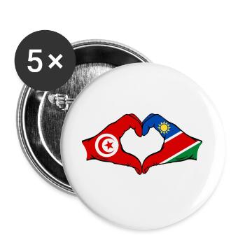 Drapeau Tunisie Namibie Mains Forme de cœur Utilisé - Lot de 5 grands badges (56 mm) - blanc - Devant