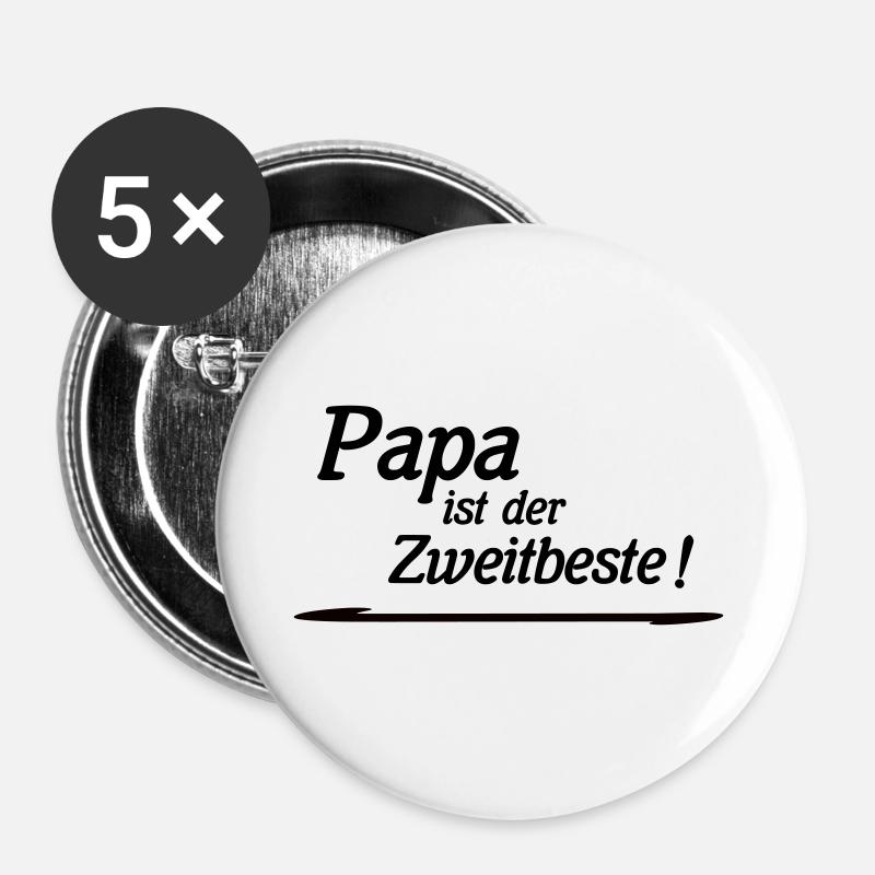 Papa ist der Zweitbeste - Buttons groß 56 mm (5er Pack) - Weiß