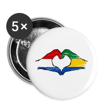 Mains du drapeau du Gabon de la Hollande en forme de cœur utilisées - Lot de 5 grands badges (56 mm) - blanc - Devant
