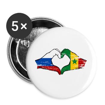 Russie Sénégal Drapeau Mains Coeur Forme Utilisé - Lot de 5 grands badges (56 mm) - blanc - Devant