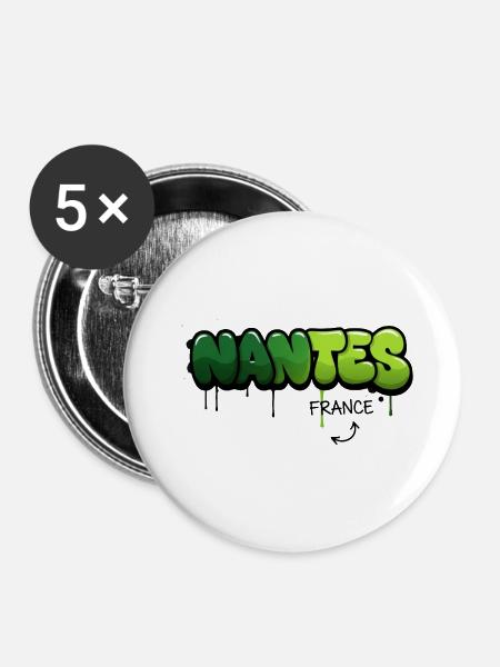 Nantes Graffiti Kunst Design - Buttons groß 56 mm (5er Pack) - Weiß