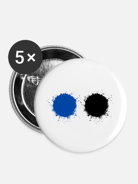 Blau und Schwarz - Buttons groß 56 mm (5er Pack) - Weiß