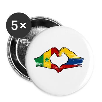 Senegal Colombia Flag Hands Heart Shape Used - Buttons large 2.2''/56 mm (5-pack) - white - Front