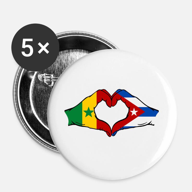 Senegal Cuba Flag Hands Heart Shape - Buttons large 2.2''/56 mm (5-pack) - white