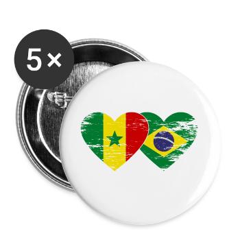 Sénégal Brésil Drapeau Mains Coeur Forme Utilisé - Lot de 5 grands badges (56 mm) - blanc - Devant