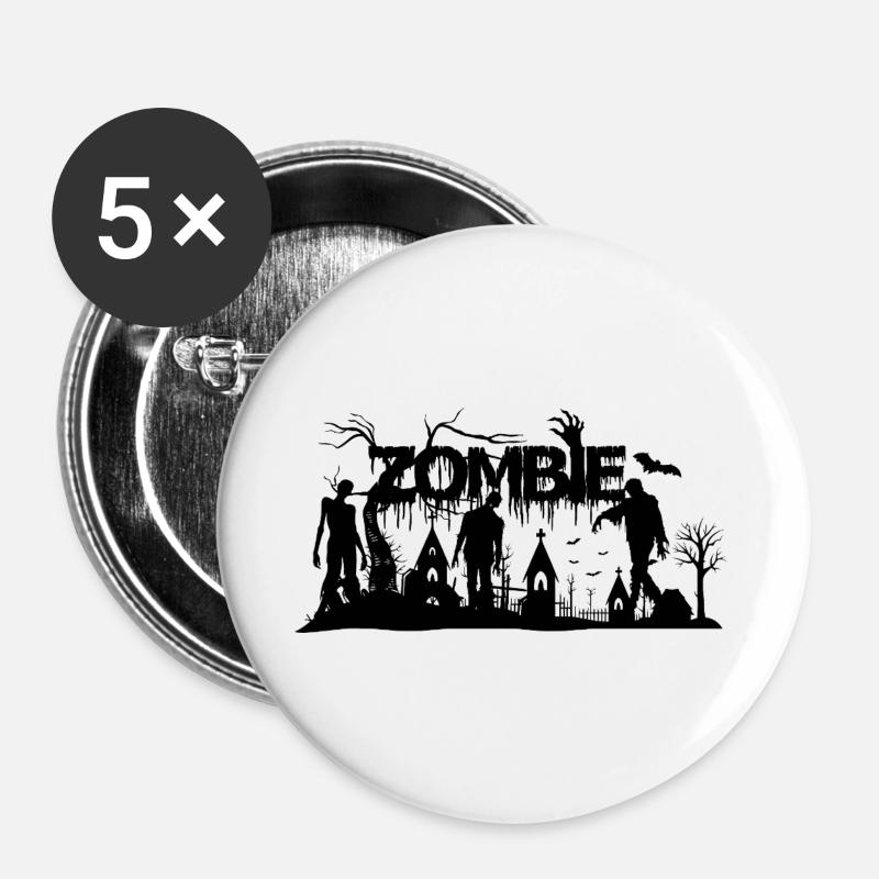 Zombie - Buttons groß 56 mm (5er Pack) - Weiß