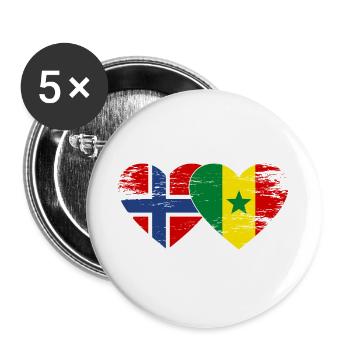 Norvège Sénégal Drapeau Coeur - Lot de 5 grands badges (56 mm) - blanc - Devant