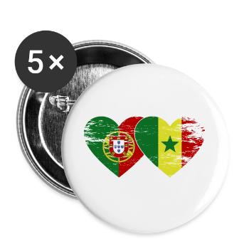 Portugal Sénégal Drapeau Coeur - Lot de 5 grands badges (56 mm) - blanc - Devant