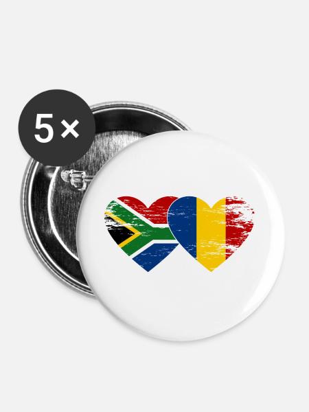 Südafrika Rumänien Flaggen Herz - Buttons groß 56 mm (5er Pack) - Weiß