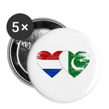 Holland Pakistan Flag Heart - Buttons large 2.2''/56 mm (5-pack) - white - Front