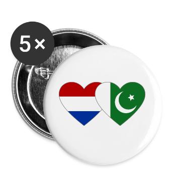 Netherlands Pakistan Flags Heart - Buttons large 2.2''/56 mm (5-pack) - white - Front