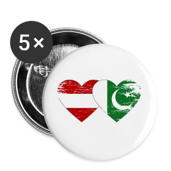 Austria Pakistan Flag Heart - Buttons large 2.2''/56 mm (5-pack) - white - Front