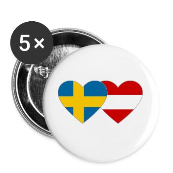 Sweden Austria Flag Heart - Buttons large 2.2''/56 mm (5-pack) - white - Front