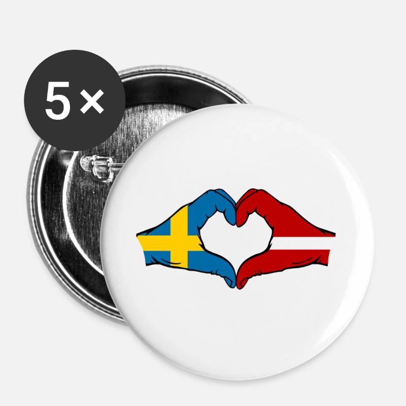 Sweden Latvia Flag Heart - Buttons large 2.2''/56 mm (5-pack) - white