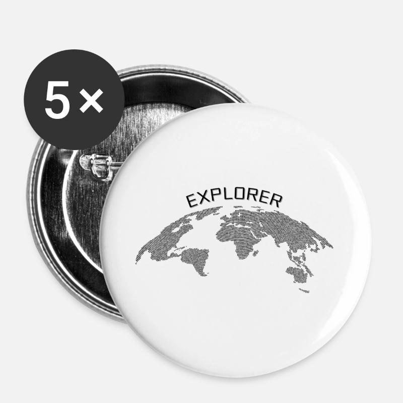 Explorer T-Shirt / World Map / Geography - Buttons large 2.2''/56 mm (5-pack) - white