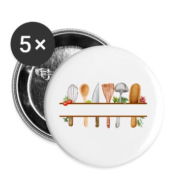 Personalisiertes Aquarell-Küchengeschenk - Buttons groß 56 mm (5er Pack) - Weiß - Vorne