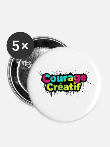 Courage Créatif Bunte Typografie - Buttons groß 56 mm (5er Pack) - Weiß