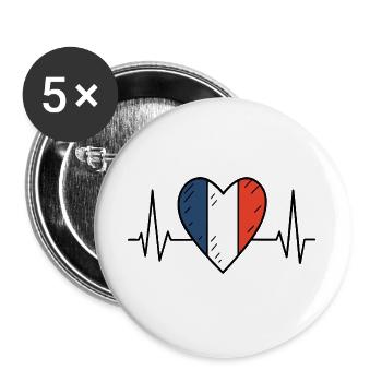 France Heartbeat Line French Flag Love Design - Buttons large 2.2''/56 mm (5-pack) - white - Front