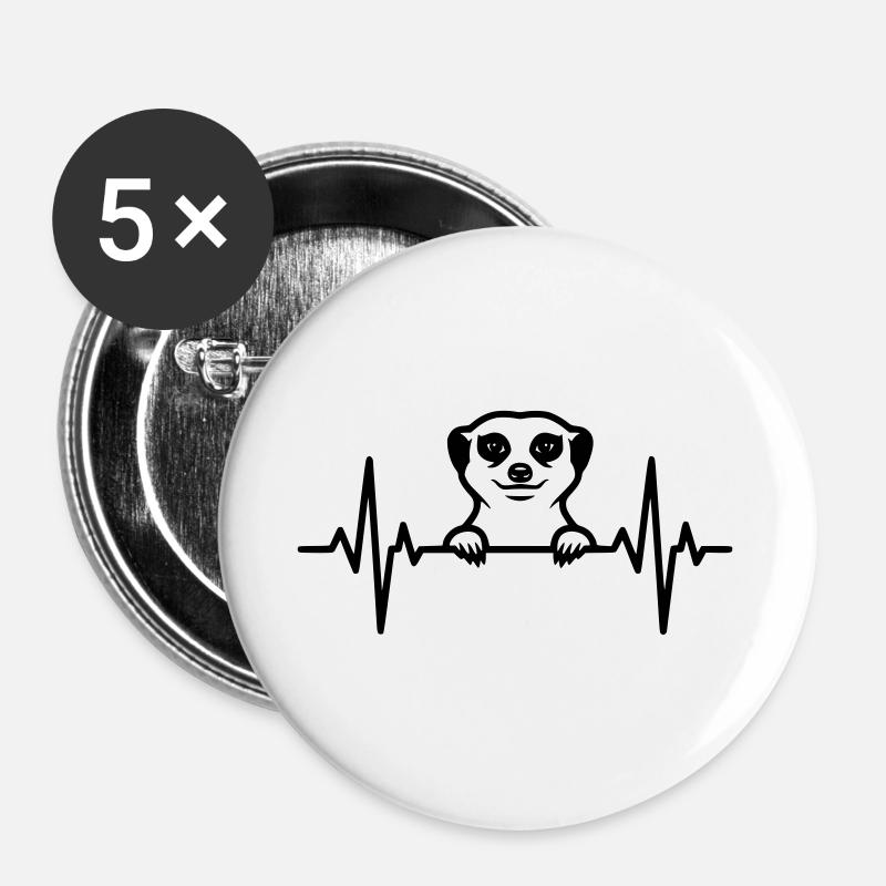 Erdmännchen Herzschlag Illustration - Buttons groß 56 mm (5er Pack) - Weiß