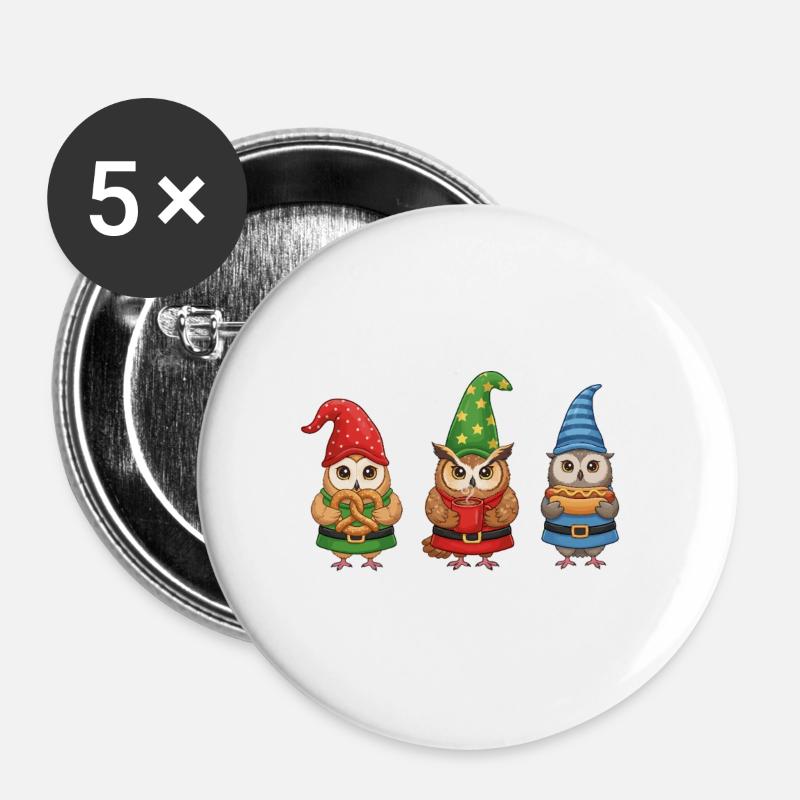 Eule Weihnachten Sonnenbrille Cool - Buttons groß 56 mm (5er Pack) - Weiß