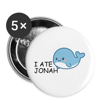 I Ate Jonah – Witziger Bibel Wal für Kinder - Buttons groß 56 mm (5er Pack) - Weiß - Vorne
