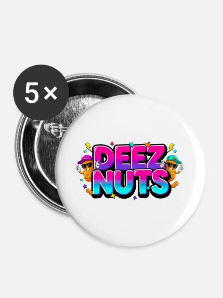 Deez Nuts – lustiges Graffiti Bunt - Buttons groß 56 mm (5er Pack) - Weiß