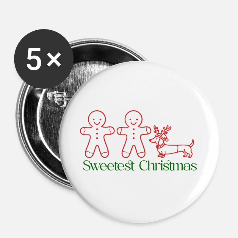 Christmas – Gingerbread & Dachshund Duo (Red & Green) - Buttons large 2.2''/56 mm (5-pack) - white