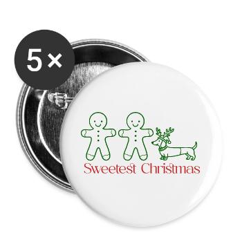 Christmas–Gingerbread Couple & Dachshund (green) - Buttons large 2.2''/56 mm (5-pack) - white - Front