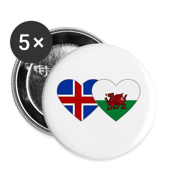 Iceland Wales Flag Heart - Buttons large 2.2''/56 mm (5-pack) - white - Front