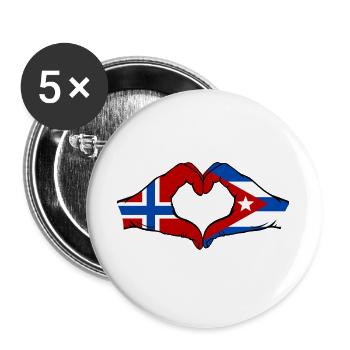 Drapeau de la Norvège, Cuba, mains de cœur - Lot de 5 grands badges (56 mm) - blanc - Devant