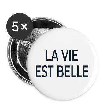La Vie Est Belle Schriftzug - Buttons groß 56 mm (5er Pack) - Weiß - Vorne