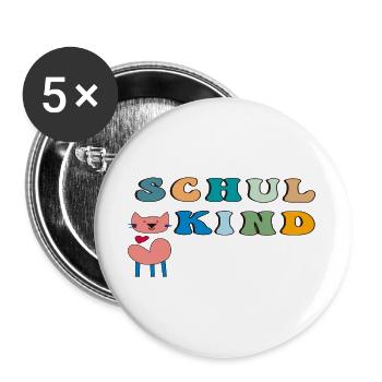 Schulkind Katze Herz - Buttons groß 56 mm (5er Pack) - Weiß - Vorne