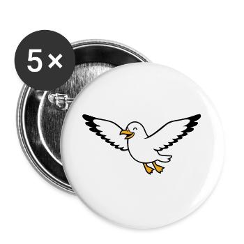 Fröhliche Cartoon-Möve im Flug - Buttons groß 56 mm (5er Pack) - Weiß - Vorne