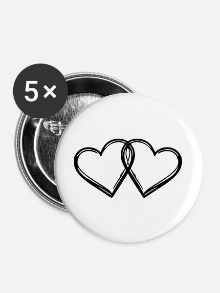 Herzen Paar Ehe - Buttons groß 56 mm (5er Pack) - Weiß
